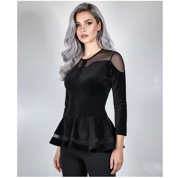 Alexander McQueen Black Velvet Peplum Cardigan Top - Rare Find, Womens Size M - Picture 1 of 9